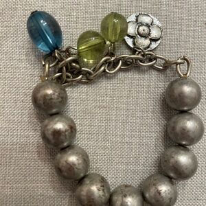 Silver Beaded Bracelet with Blue and Green Accents